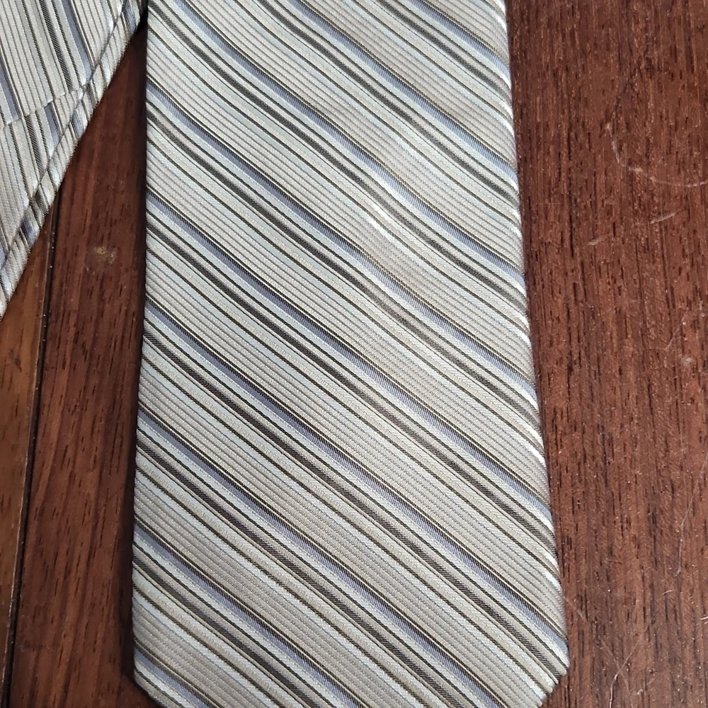 DKNY 100% Silk Neck Tie Silver Brown Stripped Made in USA